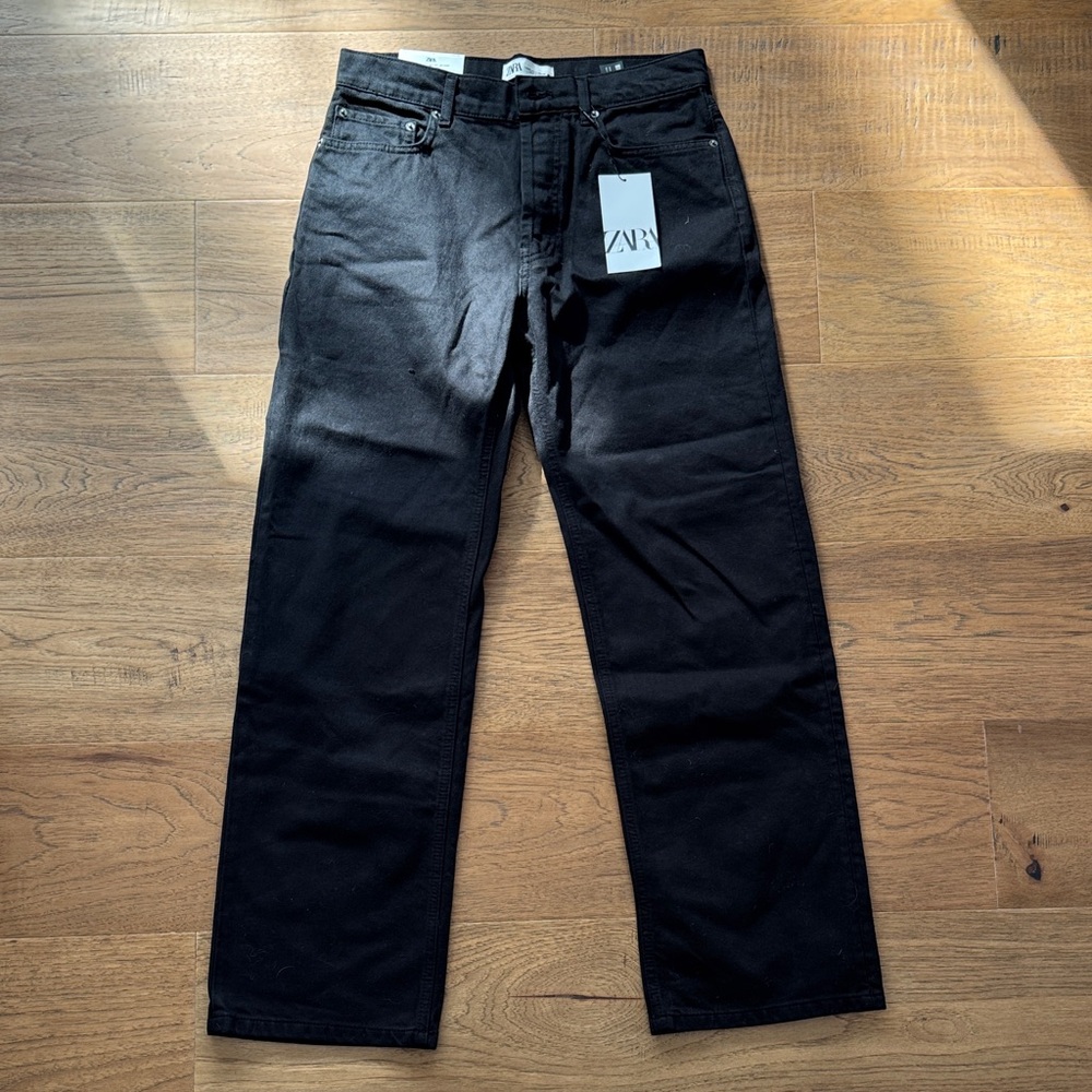 NWT ZARA THE FIVE POCKET RELAXED JEAN BLK SZ 4